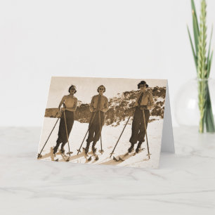 Vintage Retro Women Skiing 'Ski Bums 1942' Card