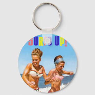 Vintage Retro Women Surfs Up Beach Girls Key Ring
