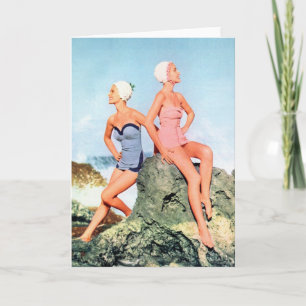 Vintage Retro Women Swimsuits and Swim Caps Too! Card