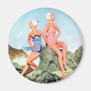 Vintage Retro Women Swimsuits and Swim Caps Too! Magnet