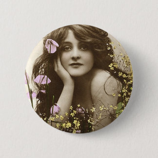 Vintage Retro Women Victorian Flower Girl 6 Cm Round Badge