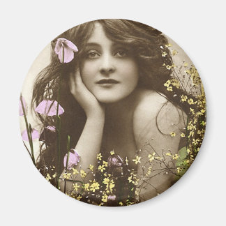 Vintage Retro Women Victorian Flower Girl Magnet
