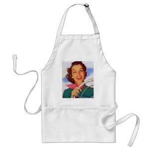 Vintage Retro Women Woman Driver Behind the Wheel Standard Apron