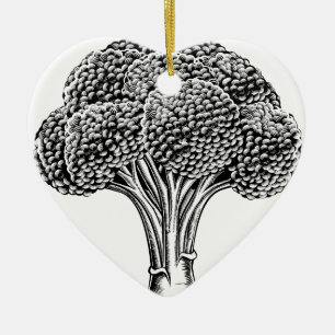 Vintage retro woodcut broccoli ceramic ornament