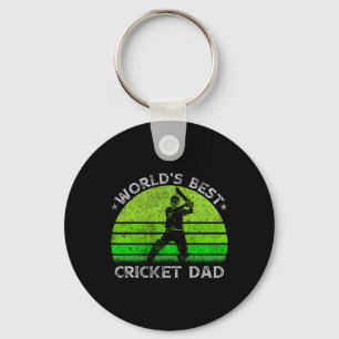 Vintage Retro World's Best Cricket Dad Silhouette Key Ring