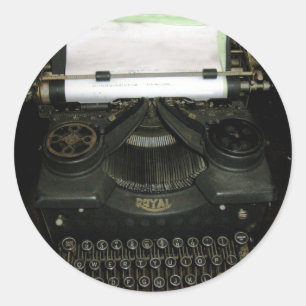 Vintage retro writing machine, typewriter classic round sticker
