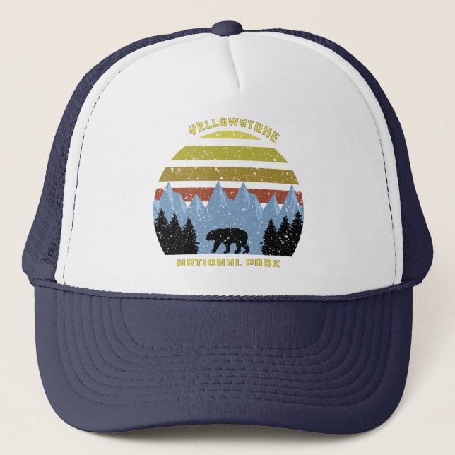 Vintage Retro Yellowstone National Park Bear Trucker Hat (Front)