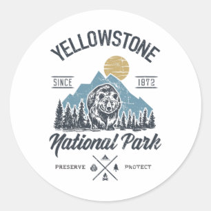 Vintage Retro Yellowstone National Park Hiking Classic Round Sticker