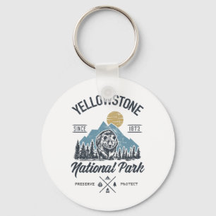 Vintage Retro Yellowstone National Park Hiking  Key Ring