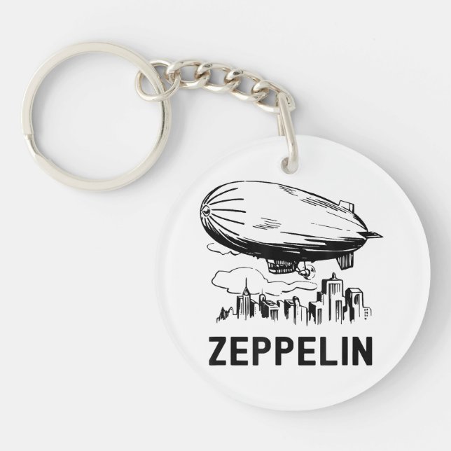 Vintage Retro Zeppelin - Dirigible Airship Sketch Key Ring (Front)