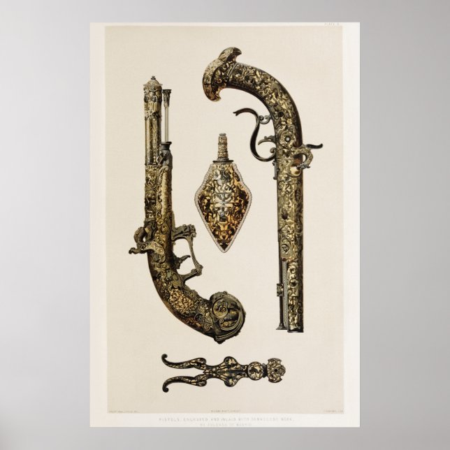 Vintage Revolver Illustration Poster (Front)