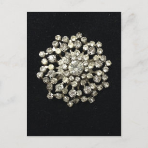 Vintage Rhinestone Brooch On Black Velvet Postcard