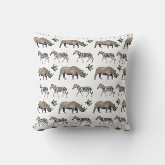 Vintage Rhino and Zebra Watercolor Pattern Cushion