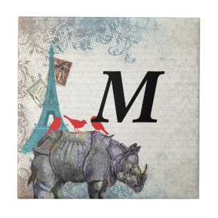 Vintage rhino ceramic tile