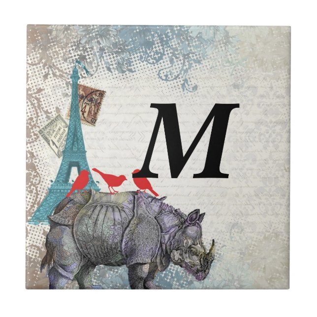 Vintage rhino ceramic tile (Front)