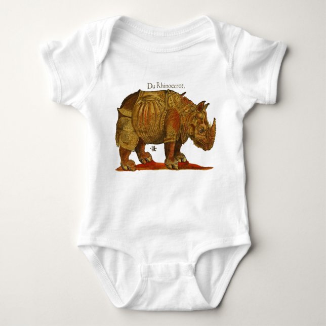 Vintage Rhino Durer's Rhinoceros Antique Baby Bodysuit (Front)
