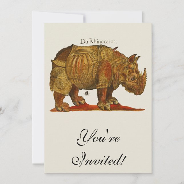 Vintage Rhino Durer's Rhinoceros Antique Invitation (Front)