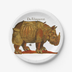 Vintage Rhino Durer's Rhinoceros Antique Paper Plate