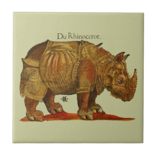 Vintage Rhino Durer's Rhinoceros Antique Tile