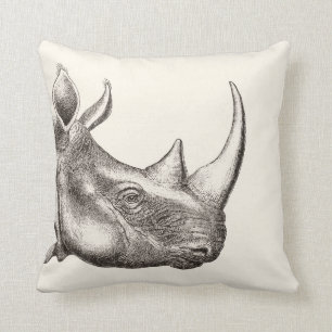 Vintage Rhino Illustration Cushion