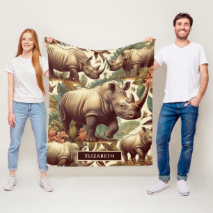Vintage Rhino Seamless Fleece Blanket