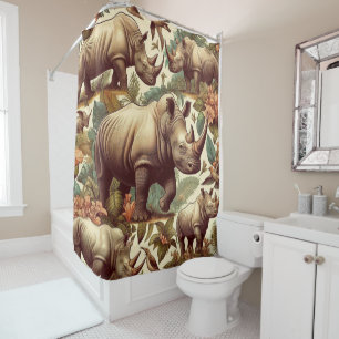 Vintage Rhino Seamless Shower Curtain
