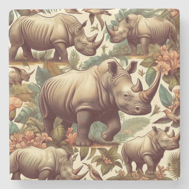 Vintage Rhino Seamless Stone Coaster (Front)