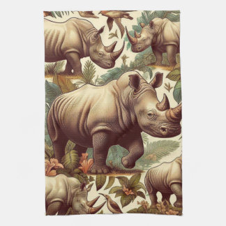 Vintage Rhino Seamless Tea Towel