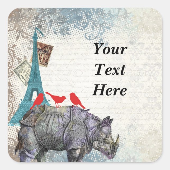 Vintage rhino square sticker (Front)