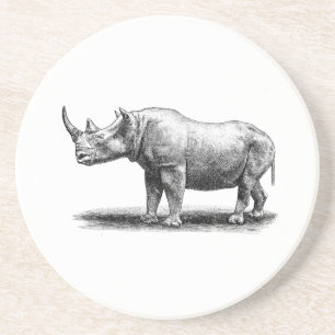 Vintage Rhinoceros Illustration Rhino Rhinos Coaster