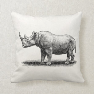 Vintage Rhinoceros Illustration Rhino Rhinos Cushion