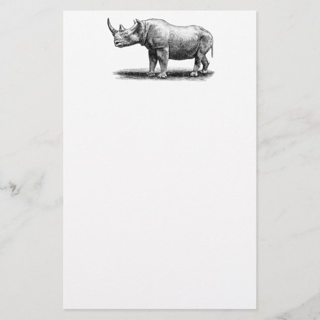 Vintage Rhinoceros Illustration Rhino Rhinos Stationery (Front)