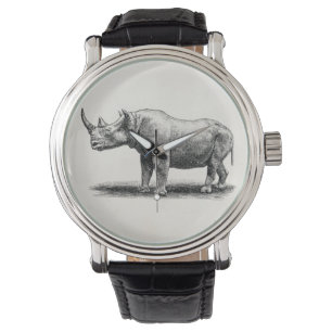 Vintage Rhinoceros Illustration Rhino Rhinos Watch