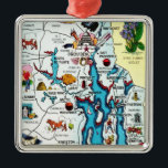 Vintage Rhode Island Map Ornament<br><div class="desc">A vintage colourful postcard map of the State of Rhode Island repurposed on an ornament.  The image features the capital - Providence.</div>