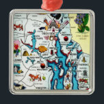 Vintage Rhode Island Map Ornament<br><div class="desc">A vintage colourful postcard map of the State of Rhode Island repurposed on an ornament.  The image features the capital - Providence.</div>
