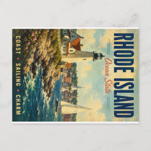 Vintage Rhode Island Ocean State Coastal Scene wit Holiday Postcard