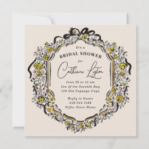 Vintage Ribbon Black Yellow Rose Bridal Shower Invitation