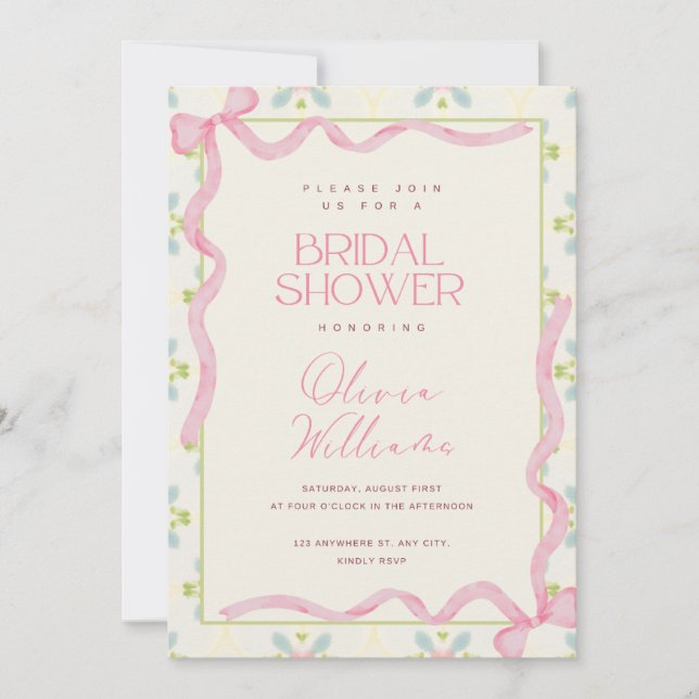 Vintage Ribbon Bridal Shower Invitation (Front)