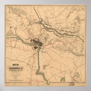 Vintage Richmond VA Rebel Defence Map (1864) Poster
