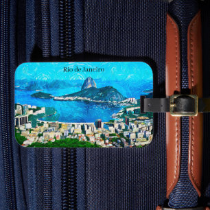 Vintage Rio de Janeiro Watercolor Painting Luggage Tag
