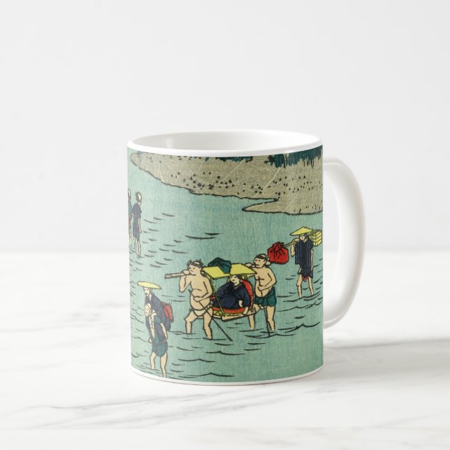 Vintage River Crossing- Japanese Woodblock Coffee Mug (Front Right)