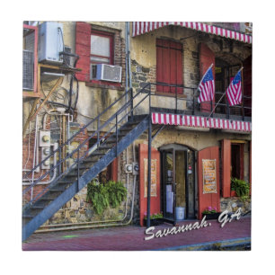 Vintage River Street Savannah Georgia Travel Photo Tile