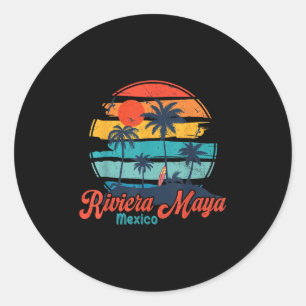 Vintage Riviera Maya Mexico Beach Vibes Vacation S Classic Round Sticker