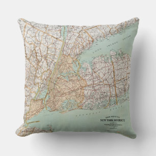 Vintage Road Map Of The New York District Gallery  Cushion