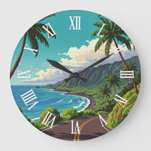 Vintage Road to hana Maui Hawaii Travel Large Clock