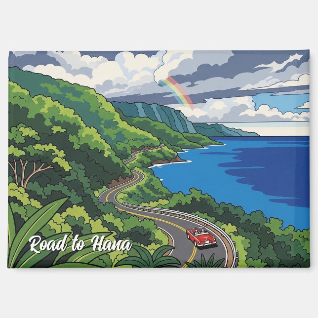 Vintage Road to hana Maui Hawaii Travel Magnet (Front)