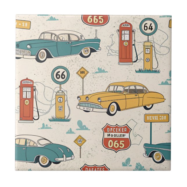 Vintage Road Trip Pattern (1) Ceramic Tile (Front)