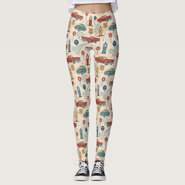 Vintage Road Trip Pattern (2) Leggings (Front)