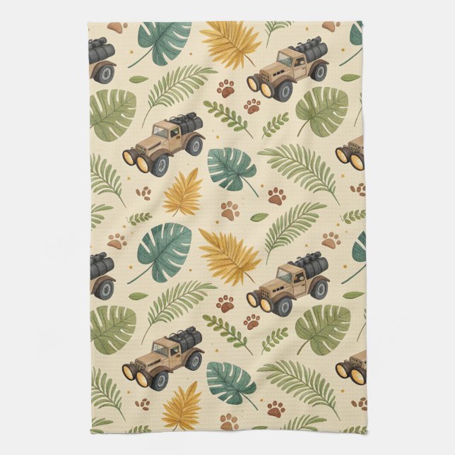 Vintage Road Trip Pattern (4) Tea Towel (Vertical)