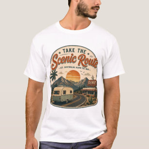 Vintage Road Trip Take the Scenic Route Camper Van T-Shirt